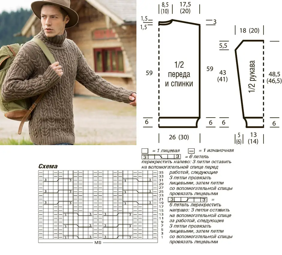 Вязаные мужские пуловеры спицами со схемами модные