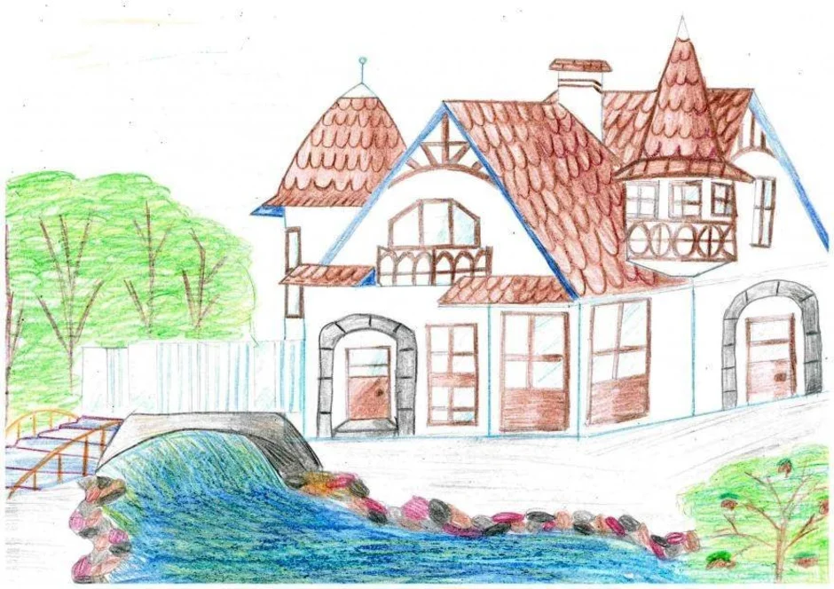 Нарисовать дом мечты 7 класс. Дом рисунок. Рисунки домов и коттеджей. Рисование дом моей мечты. Домик рисунок.