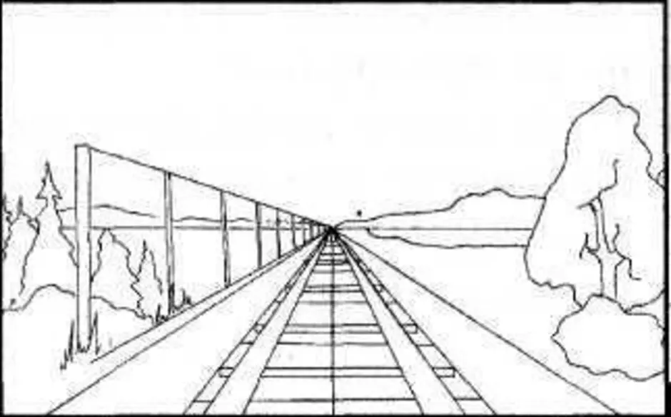 Рисунок в даль 6 класс. Линейная перспектива (дорога, столбы, дома), карандаш. Линейная перспектива уходящая вдаль железной дороги. Линейная перспектива дорога. Линейная перспектива гор холмов.