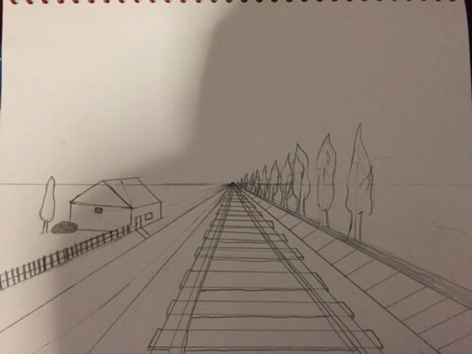 Рисунок в даль 6 класс. Линейная перспектива железная дорога. Перспектива рисунок. Пейзаж в перспективе. Линейная перспектива для детей.