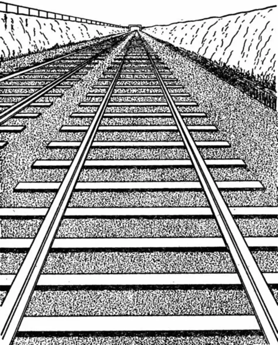 Легкая железная дорога. Линейная перспектива железная дорога. Перспектива рисунок. Линейная перспектива. Рельсы перспектива.