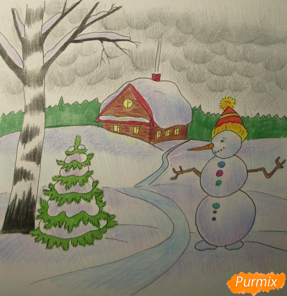 Зимние картинки легко. Зимние рисунки. Детские рисунки на зимнюю тему. Зима рисунок для детей. Зимний пейзаж легкий для детей.