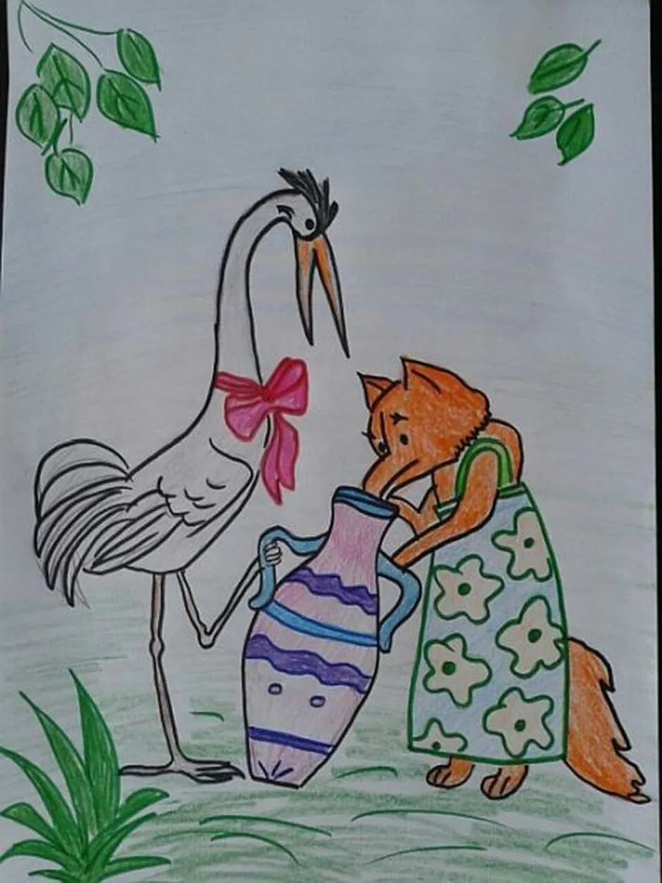 Рисунки детей к сказке лиса и журавль