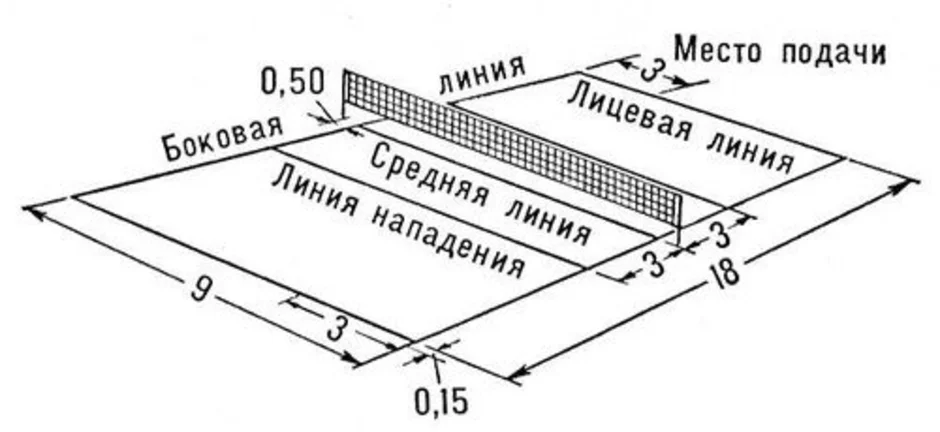 Волейбольное поле схема по зонам