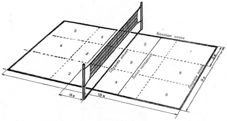 Игровое поле в волейболе размеры. Разметка волейбольного поля. Волейбольная площадка 9х18. Волейбольная площадка схема с зонами. Схема волейбольной площадки с размерами.