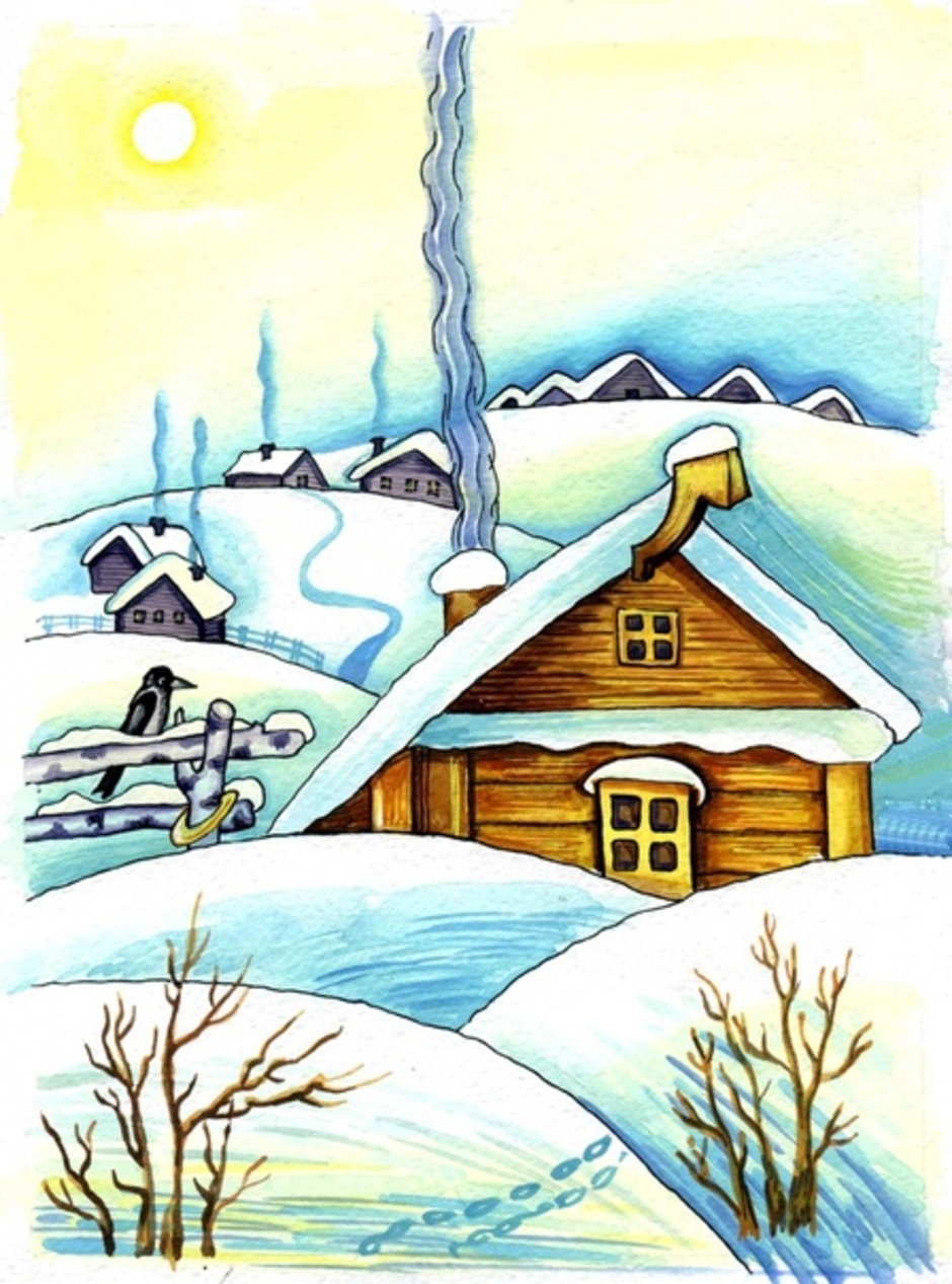 Рисунок к стихотворению зимнее. Зима рисунок. Рисунок на тему зима. Зимний пейзаж для детей. Зимний пейзаж рисунок.