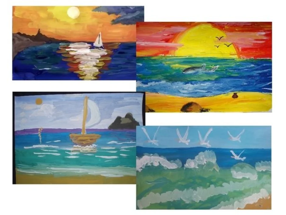 Природа разная по настроению изо 2 класс. Море рисунок. Рисование морской пейзаж. Поэтапное рисование морского пейзажа. Рисование морского пейзажа для детей.