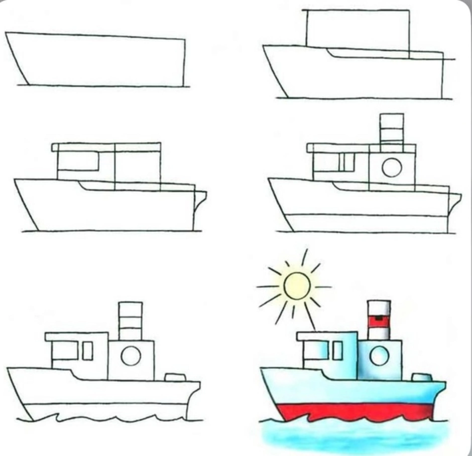 Как нарисовать корабль на 23 февраля поэтапно
