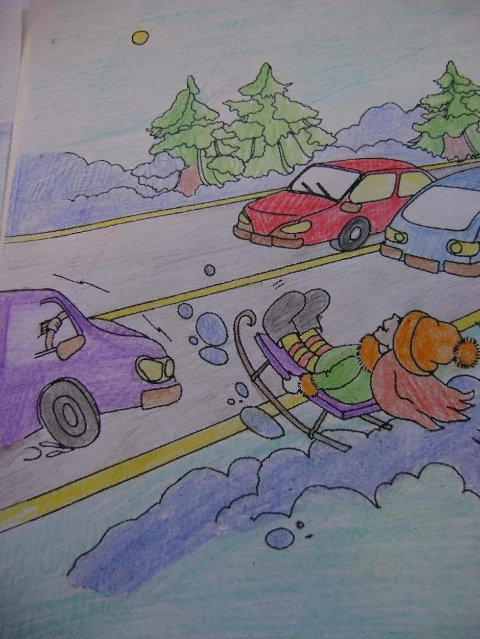 Зимняя дорога безопасность. Рисунок ПДД. Зимняя дорога глазами детей. Рисунок на тему безопасная дорога. Детские рисунки на тему ПДД.