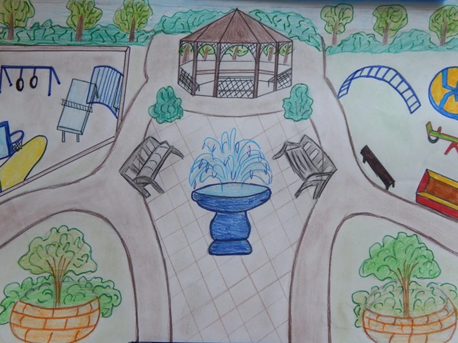 Детские рисунки города. Детский сад будущего рисунки. Рисунок на тему городская среда. Рисунок парка. Территория парка рисунок 7 класс