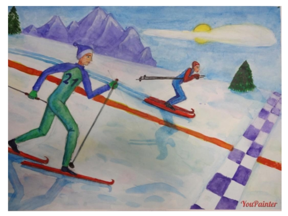 Лыжник 3 класс. Рисунок на спортивную тему. Зимний спорт рисунок. Рисунок на тему зимние виды спорта. Рисование лыжник.