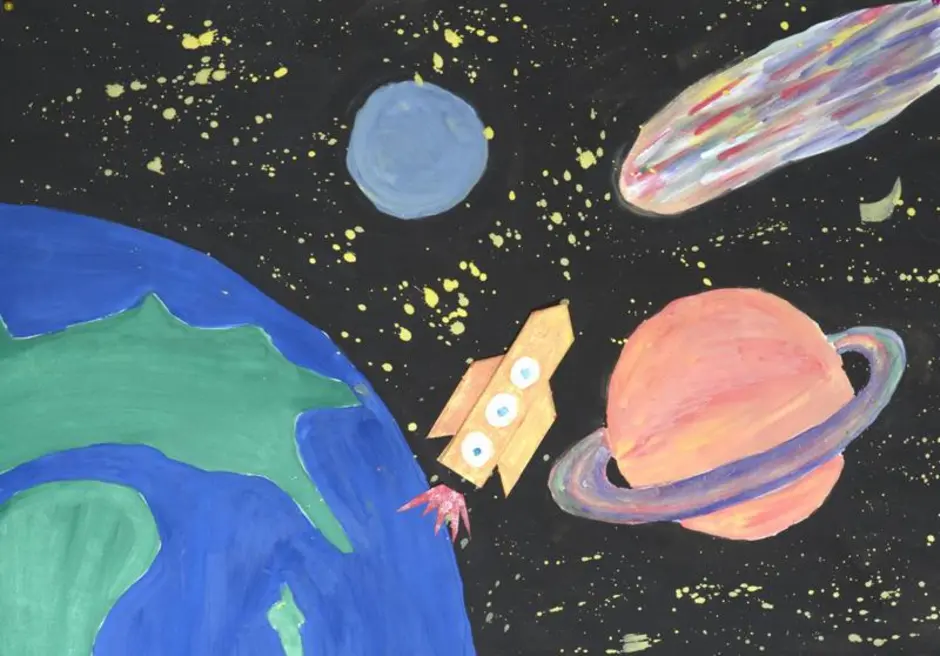 Тема космос для детей 3 4. Рисунок на тему космос. Рисование для детей космос. Детский рисунок на тему космос. Космический пейзаж рисунок.