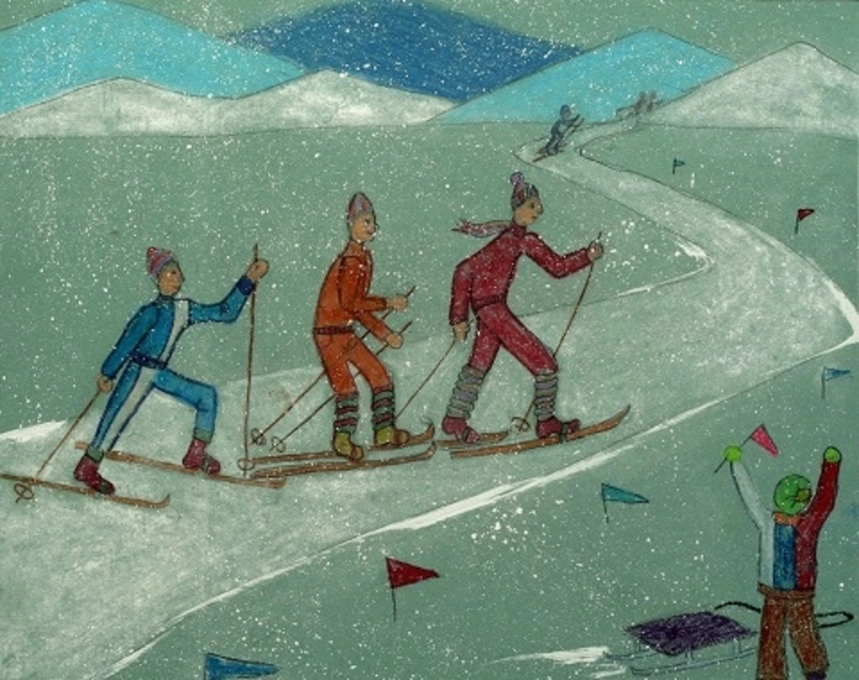 Лыжник 3 класс. Композиция на лыжах. Зимний спорт в живописи. Катание на лыжах композиция. Лыжник.