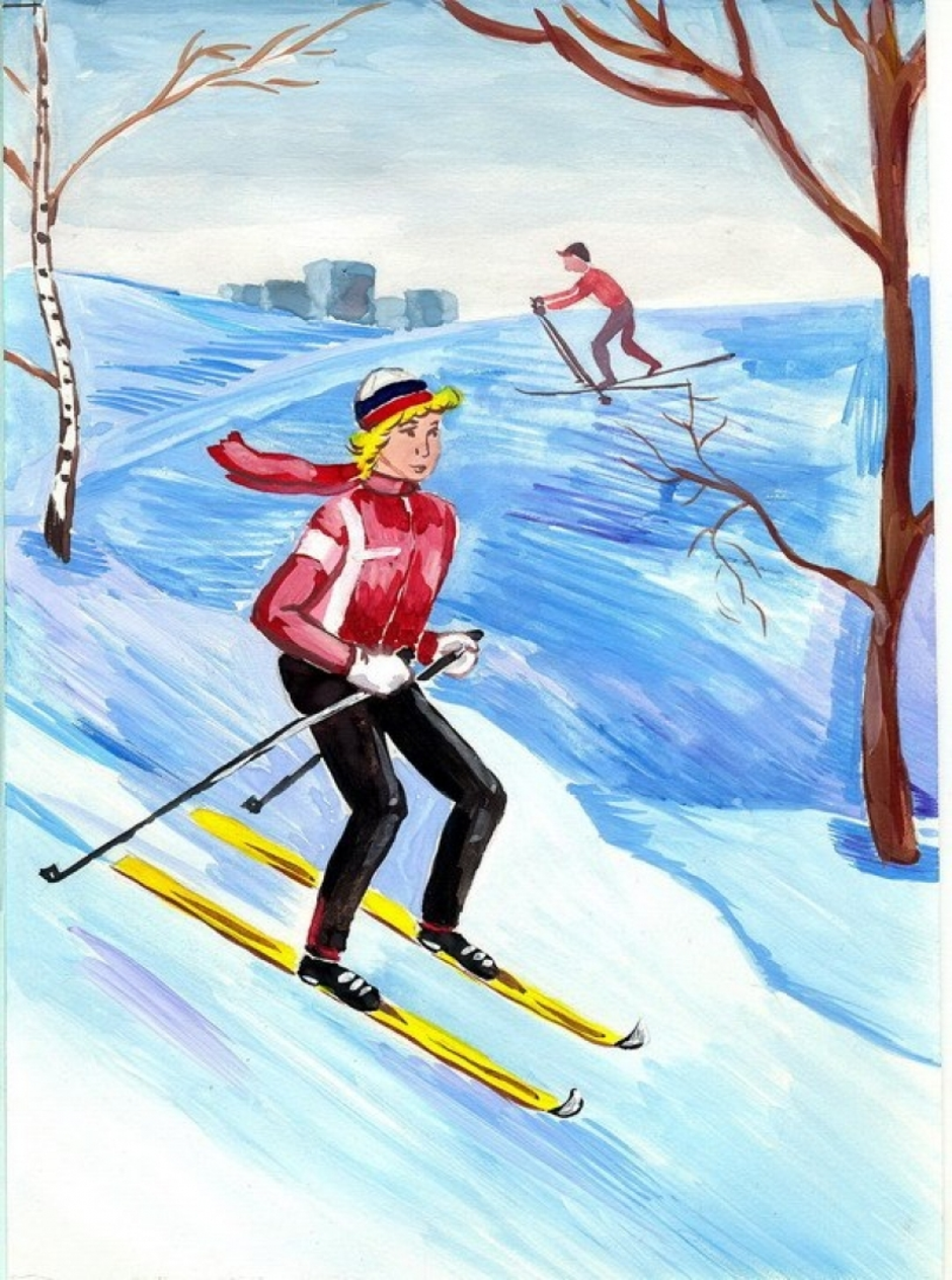 Лыжник 3 класс. Рисование зимние виды спорта. Лыжник рисунок. Рисунок на тему зимний спорт. Рисование лыжник.