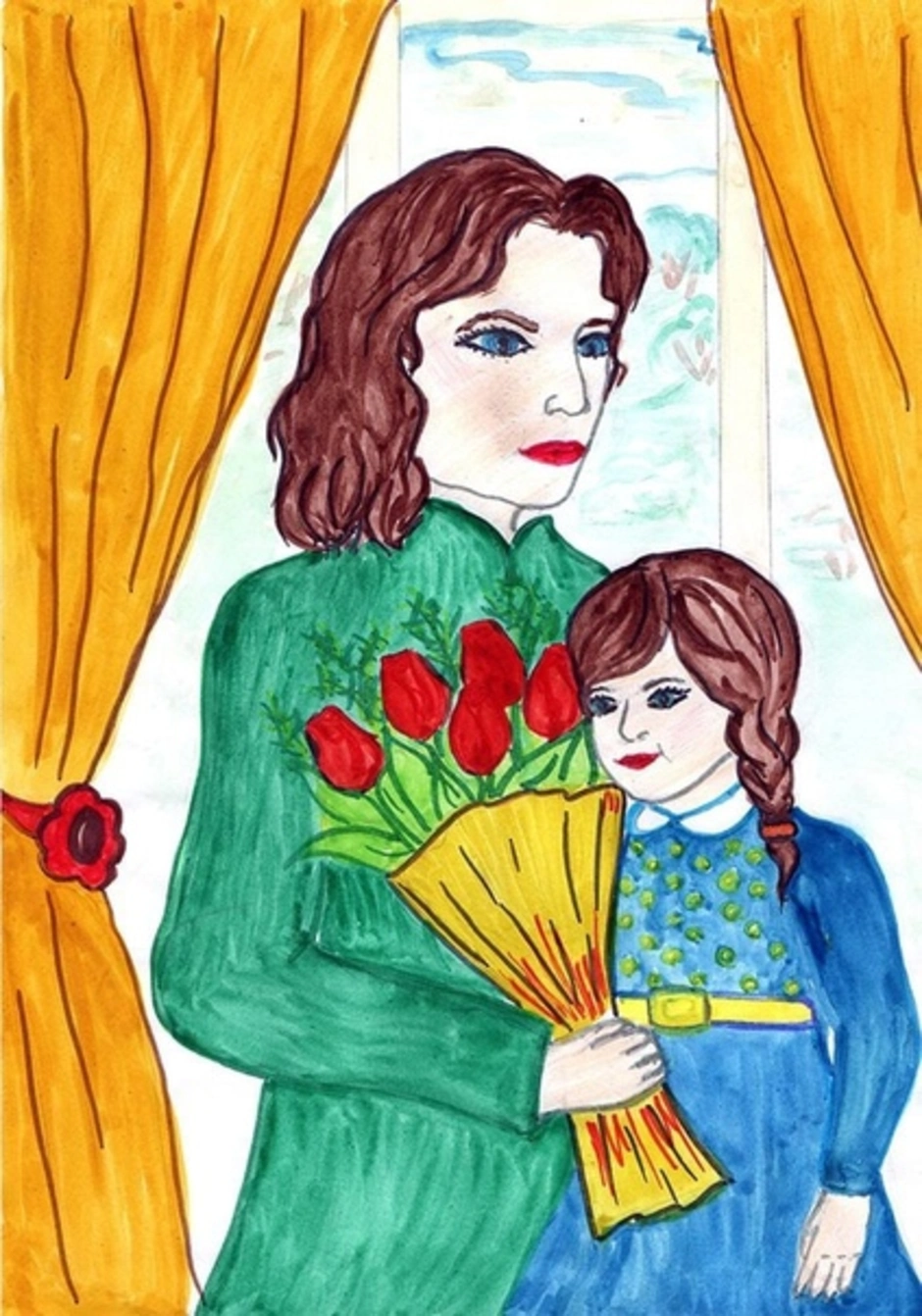 Рисунок мама с ребенком 4 класс. Рисунок для мамы. Рисунок маме на день матери. Детский рисунок.
