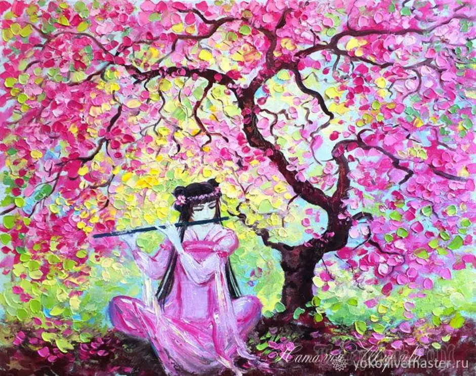 Японская песня сакура. Образ художественной культуры Японии. «Праздник цветения вишни». Сакура картина. Цветение Сакуры живопись. Японская живопись Сакура.