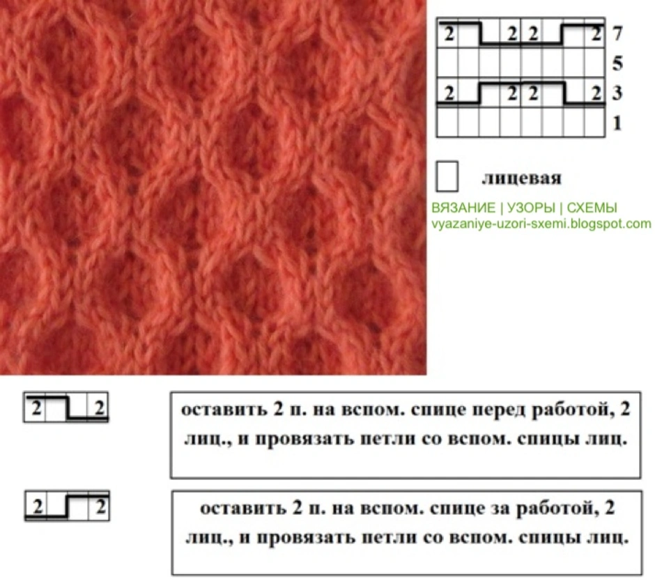 Узор спицами соты схема и описание с фото