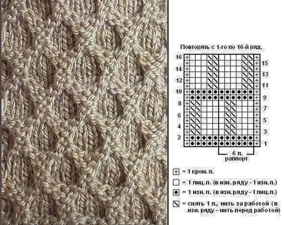 Схема вязания соты на спицах