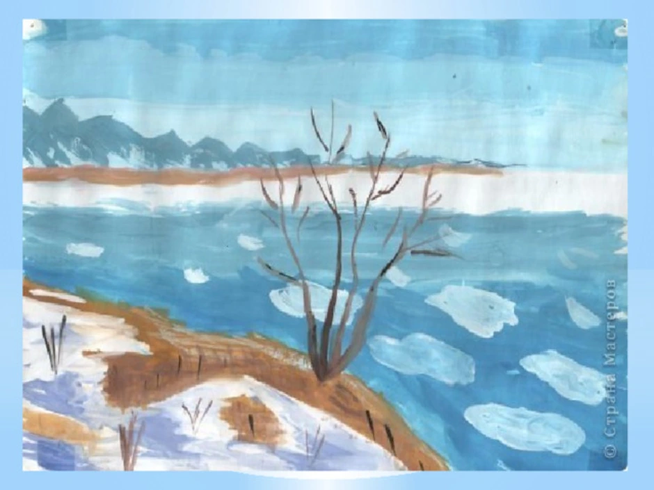 Рисование ледоход на реке. Весенний пейзаж рисунок. Весенний пейзаж для детей. Рисование весеннего пейзажа.