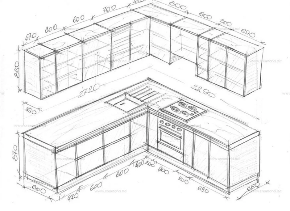 Схема кухни угловой нарисовать