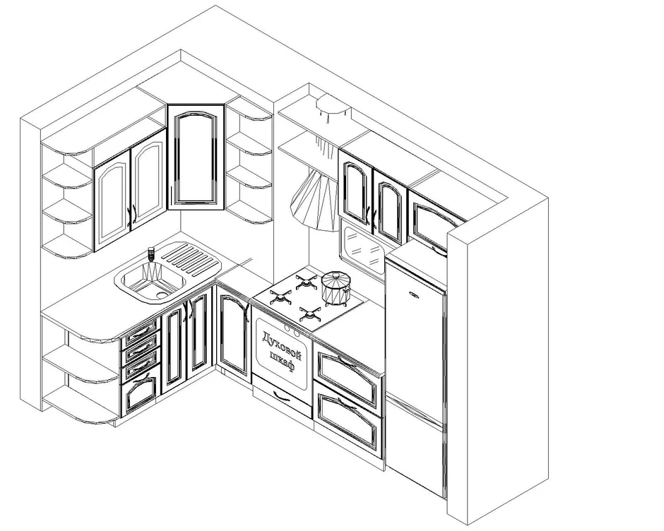 Проект кухни нарисованный