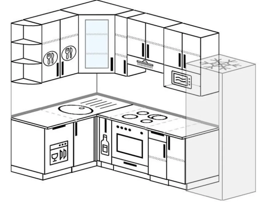 Схема кухни угловой нарисовать