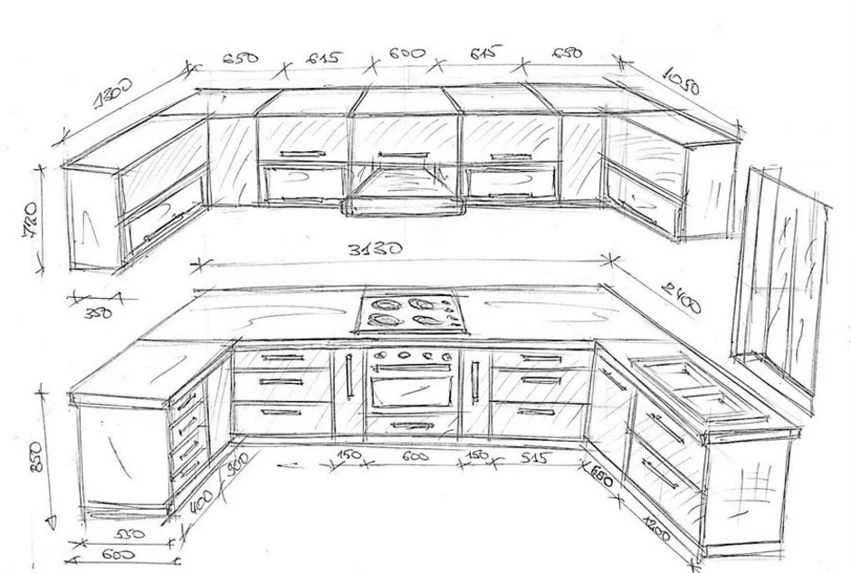 Проект кухни чертеж (46 фото)