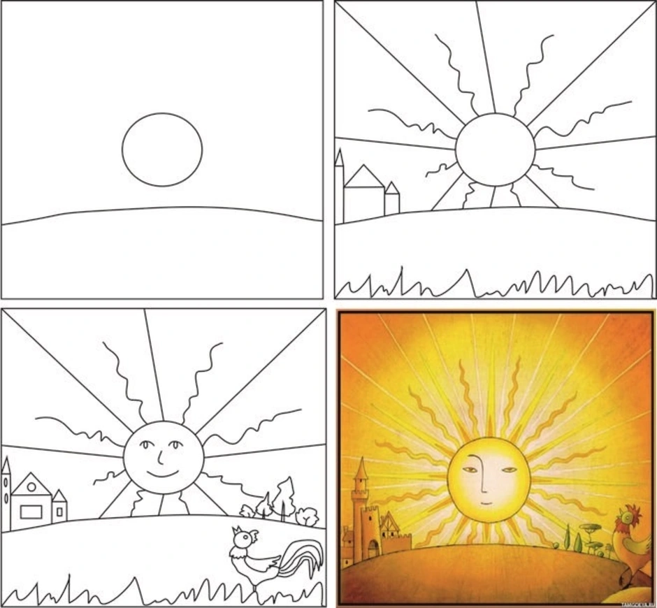 Солнце легкий рисунок. Солнце рисунок карандашом. Рисунок на тему утро. Солнце с лучами раскраска. Рисуем солнце поэтапно.