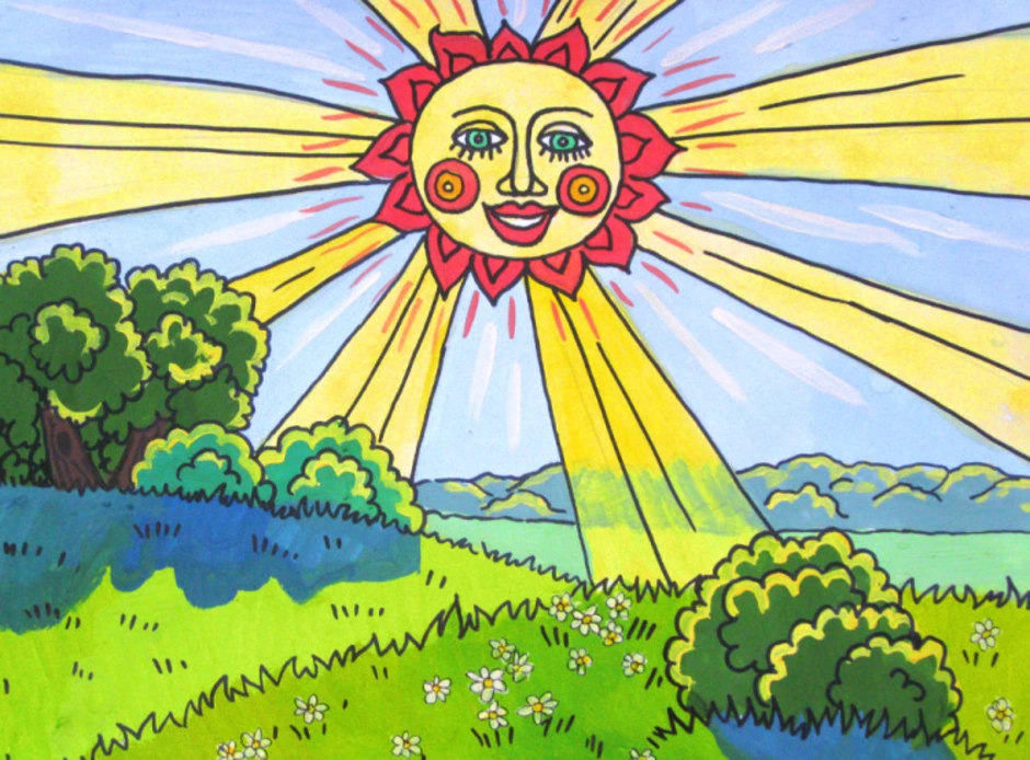 Летний солнечный день рисунок. Рисунок на тему лето. Солнце рисунок. Иллюстрация к стихотворению красно солнышко. Детские рисунки солнце.