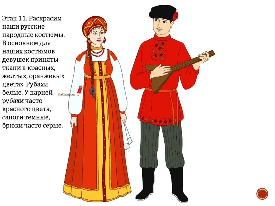 Раскраска русский народный костюм распечатать