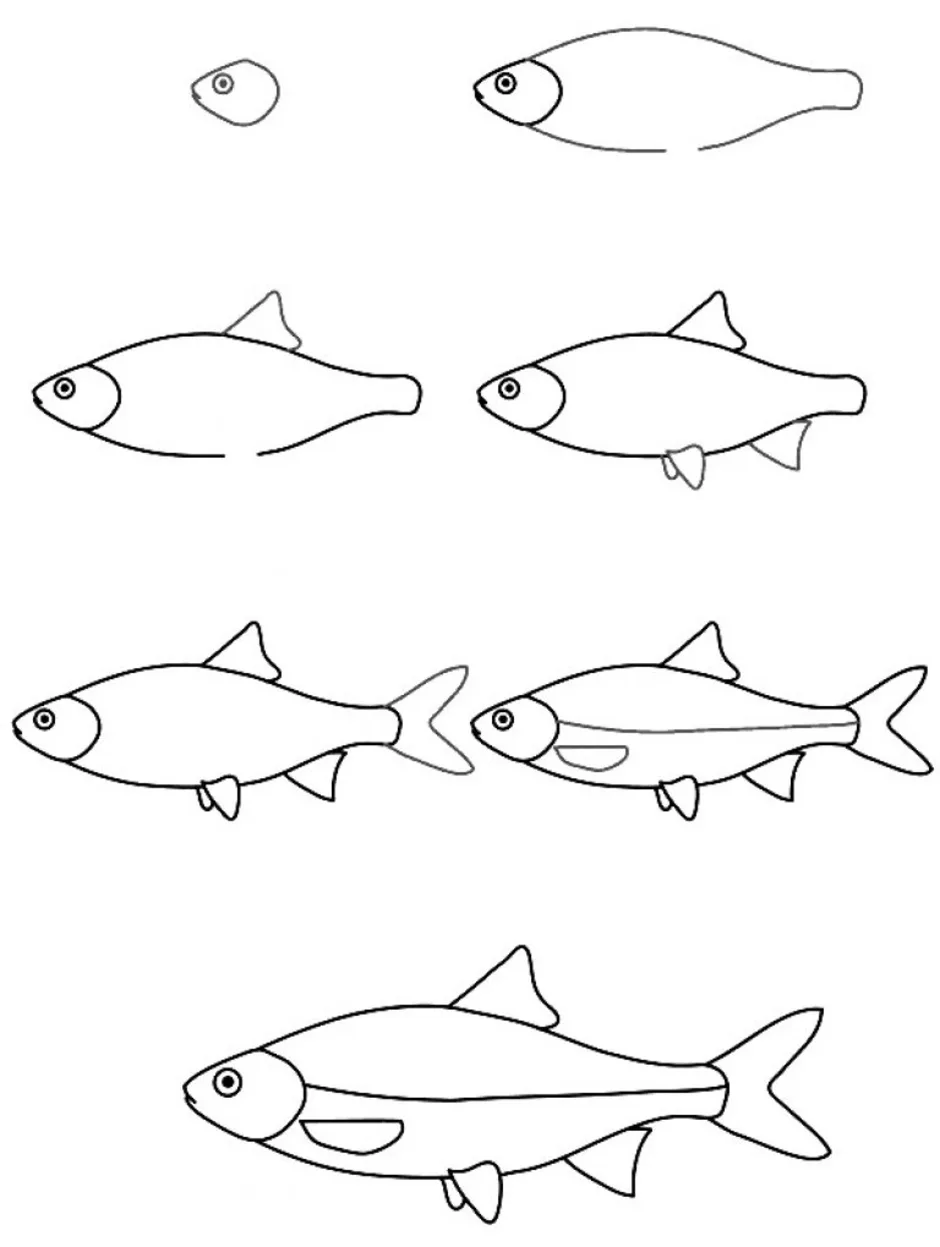 Рисунок рыба для детей карандашом простой