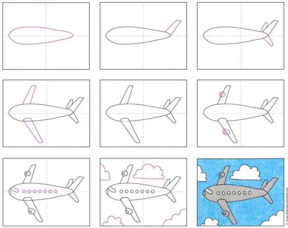 Самолет карандашом рисунок поэтапно