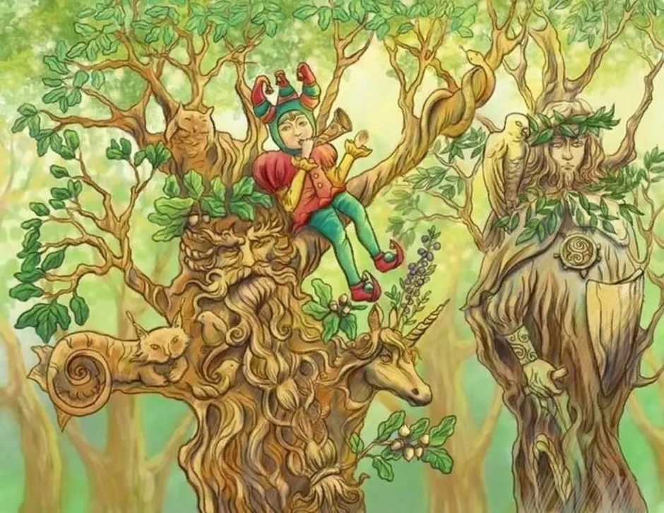 Встреча со старым дубом. Дуб Терновник и ясень. Сказочный дуб. Дуб иллюстрация. Сказочное дерево дуб.