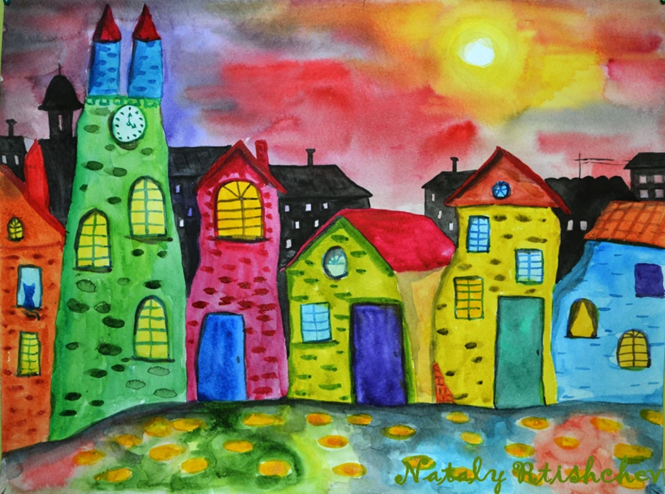Урок изо строим город. Город рисунок. Город изо. Разноцветные домики. Дом для рисования.
