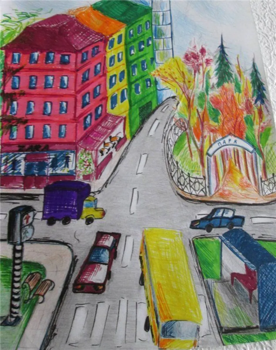 Рисунок нарисовать улицу. Нарисованный город. Город рисунок. Рисование улица города. Рисование моя улица.