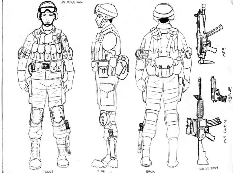 Как нарисовать военного солдата с оружием
