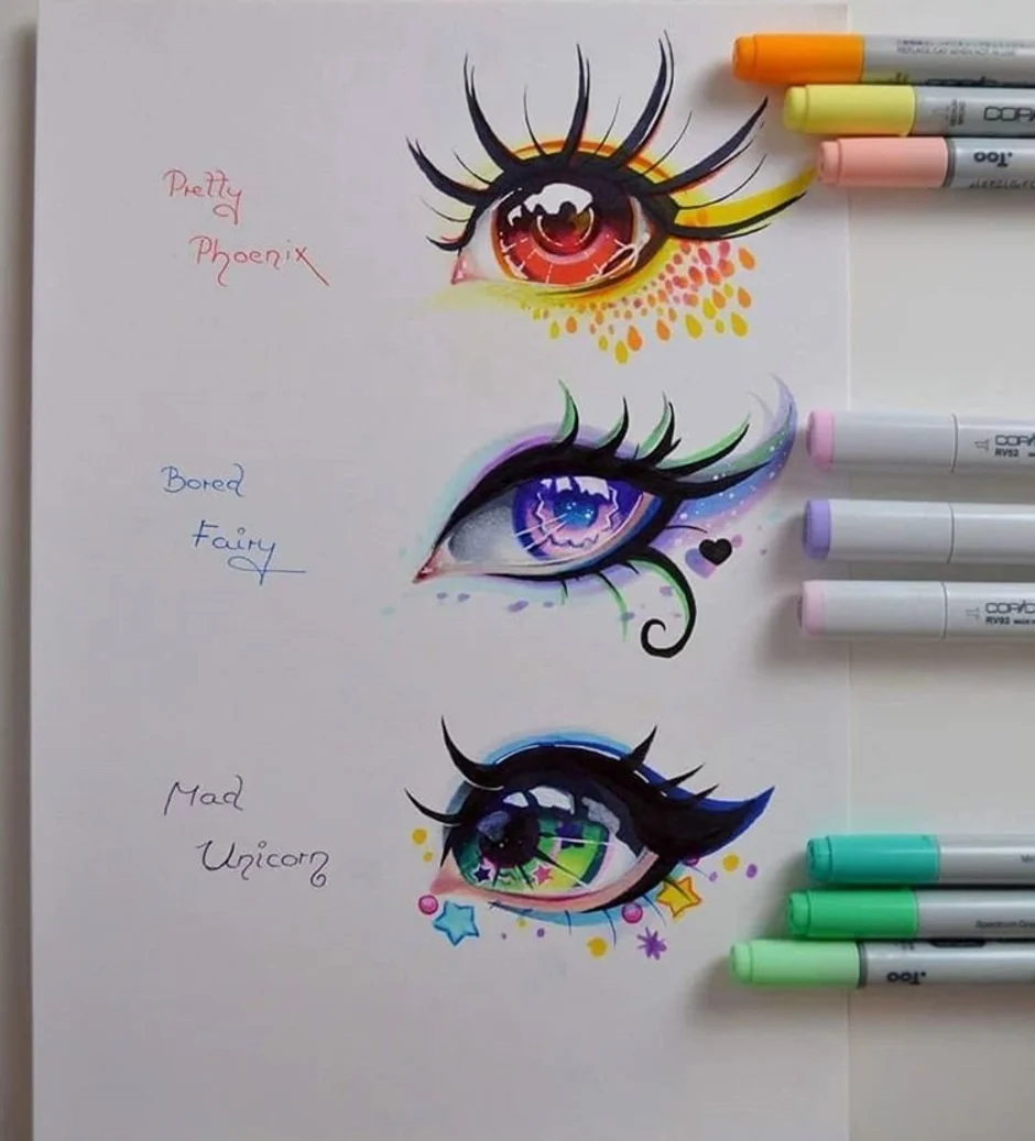 Рисунки маркерами глаза