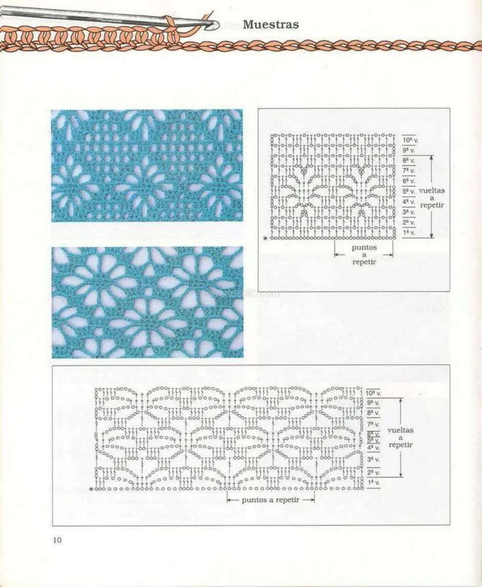 Ажурные узоры крючком со схемами и описанием из тонкой пряжи