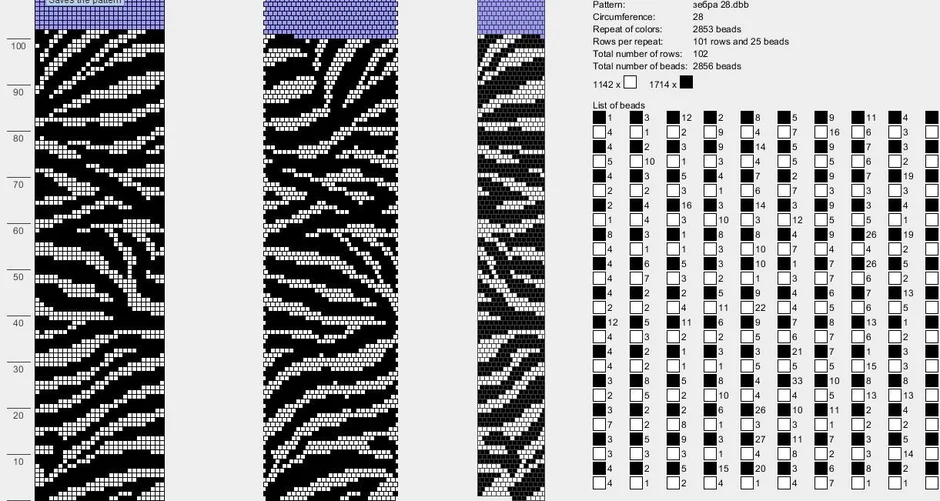 Зебра из бисера схема