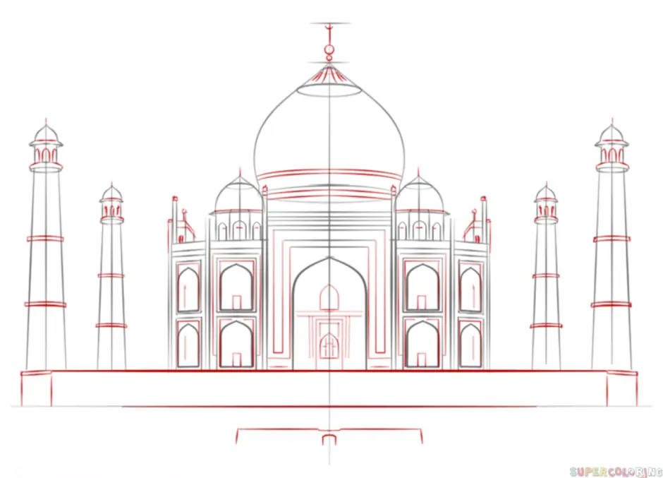 Тадж махал рисунок карандашом