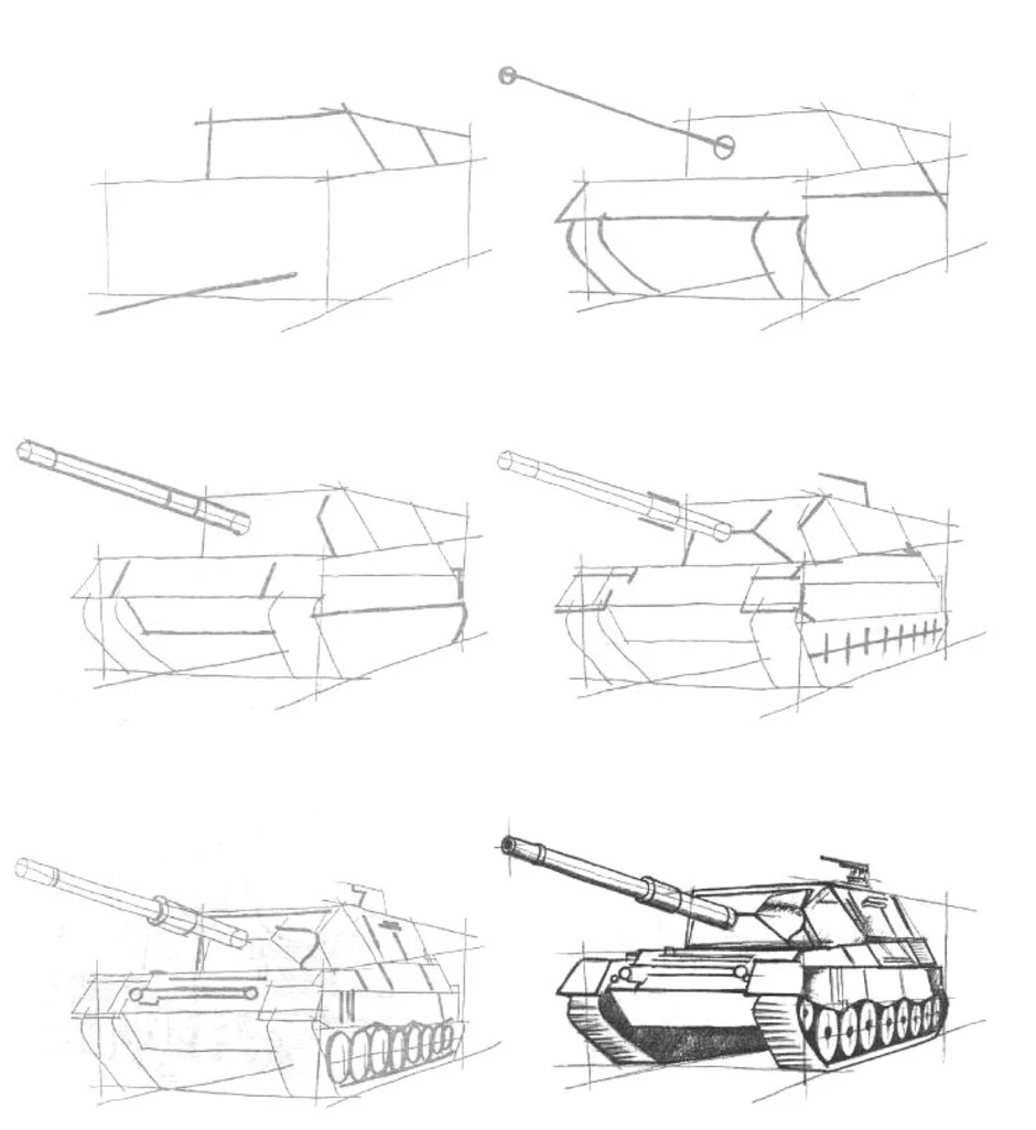 Простой техники. Танк спереди рисуем. Пошаговый рисунок танка. Танк поэтапное рисование. Рисунок танка карандашом.