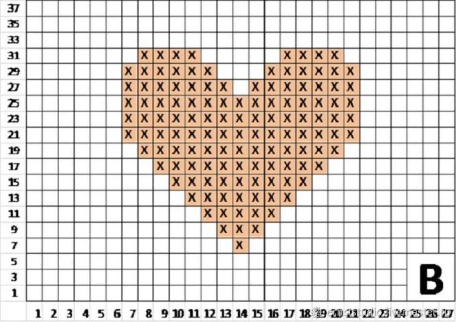 Схема сердца спицами на лицевой глади