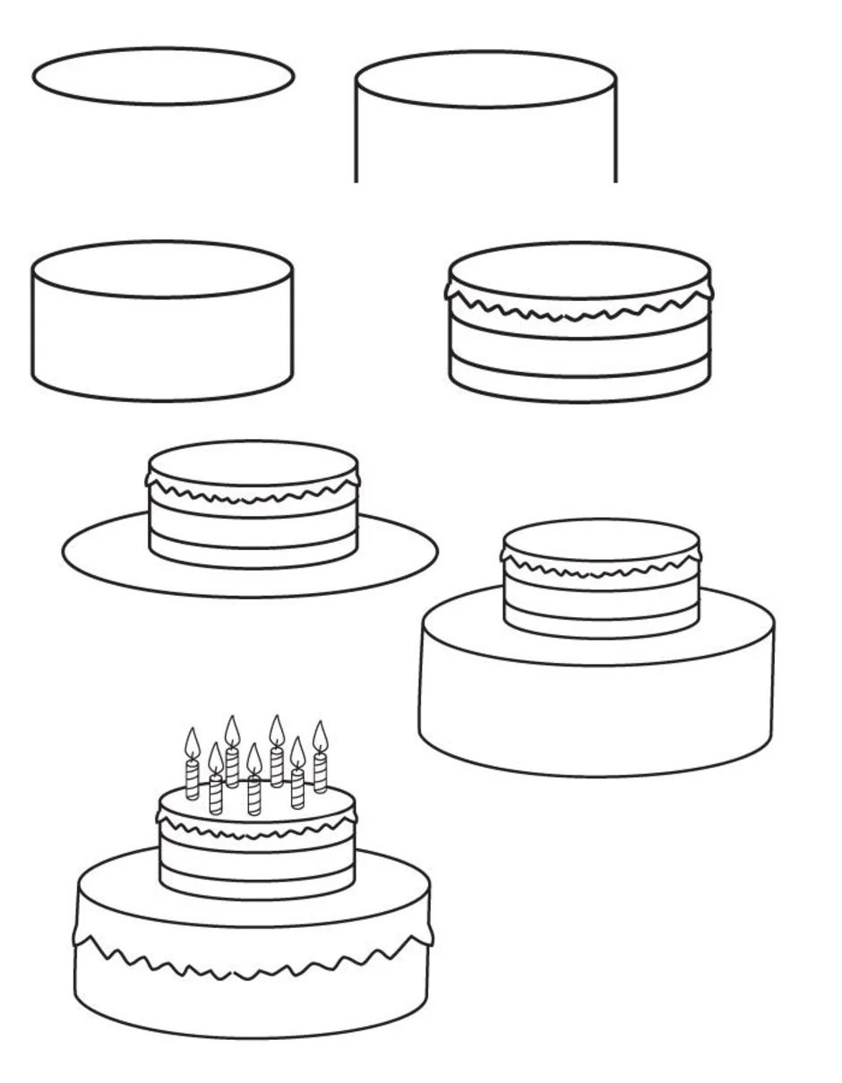Как нарисовать торт легко поэтапно