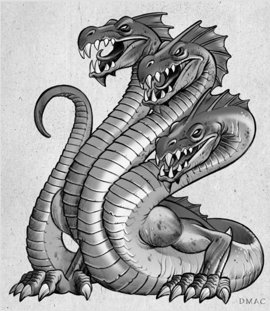 Злой горыныч телеграм. Змей Горыныч Трехглавый дракон. Лернейская гидра тату. Дракон трехголовый гидра. Злой Трёхглавый дракон.