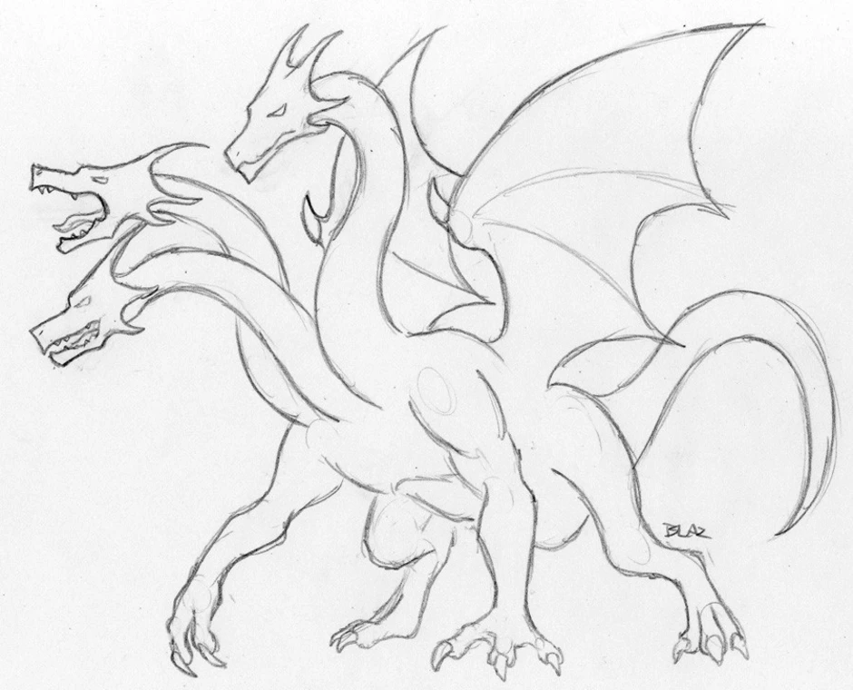 Дракон 3 класс. Змей Горыныч рисунок. Рисунок змея Горыныча. Трехглавый дракон карандашом. Рисунок дракона для срисовки.