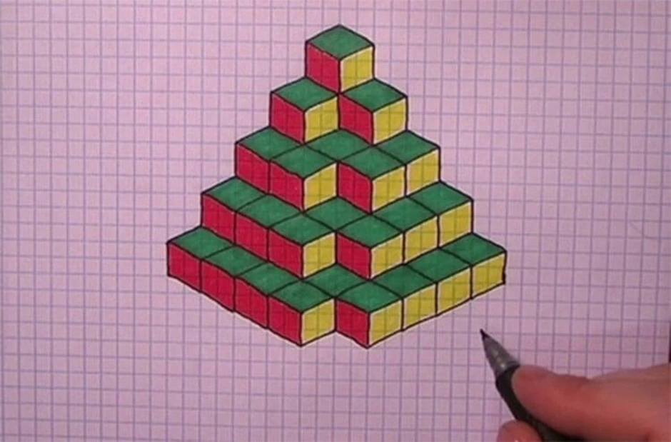 Как нарисовать объемные фигуры по клеточкам
