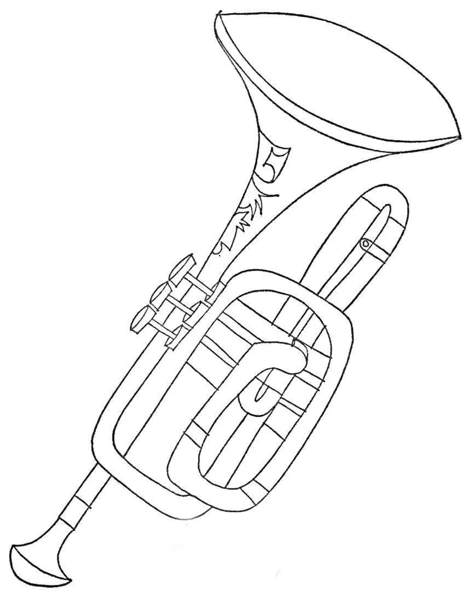 Музыкальный инструмент труба рисунок карандашом