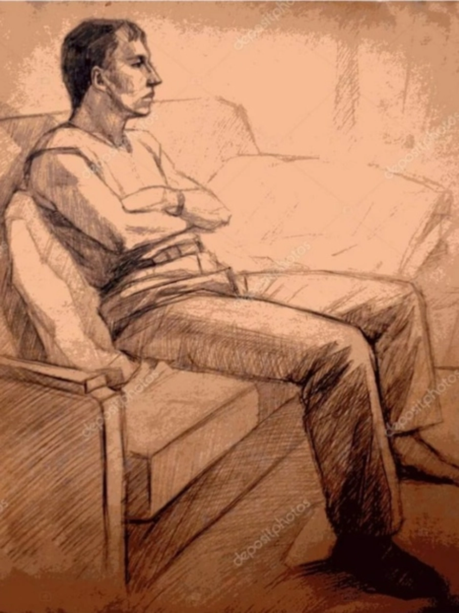 человек на диване рисунок карандашом