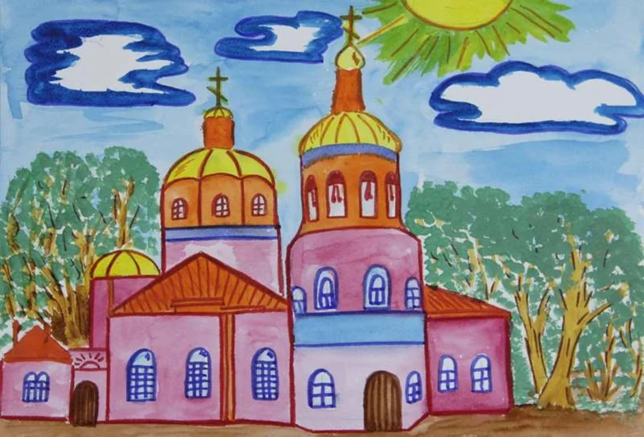 Рисунки на православную тему. Церковь рисунок. Церковь рисунок для детей.