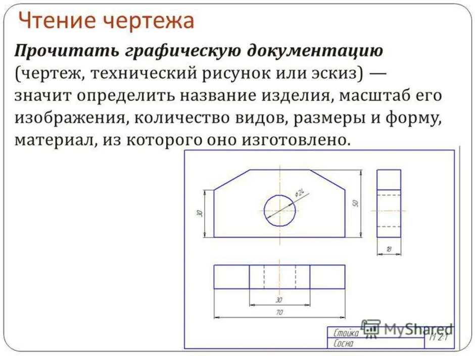 Изображение детали или изделия на листе бумаги с обозначением всех необходимых размеров это